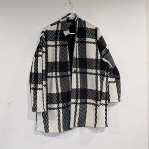 Coercion Fleece Plaid Trench White Black Size Large